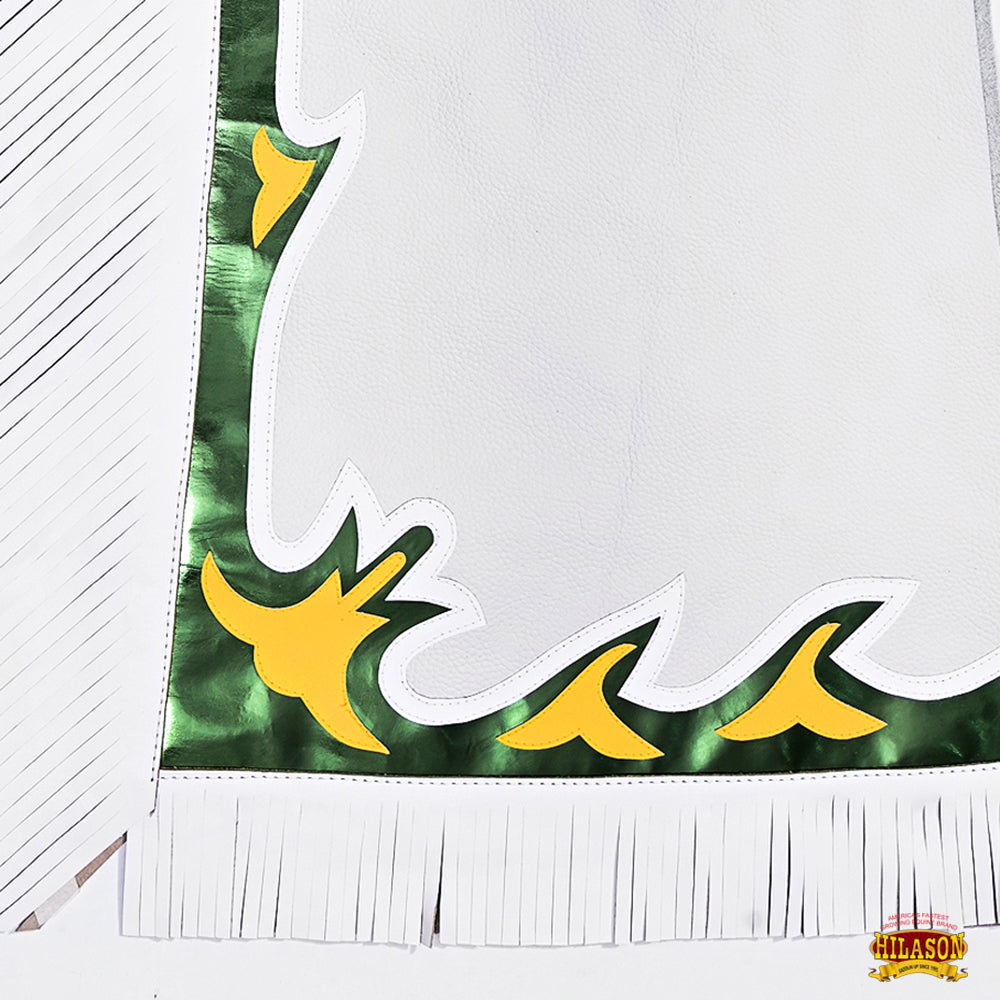 Hilason Bronc Bull Riding Genuine Leather Rodeo Western Chaps White Green