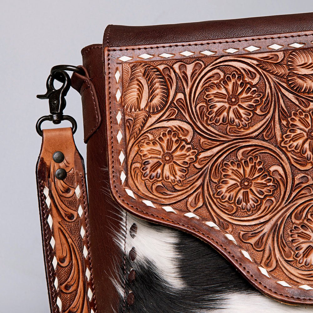 American Darling Crossbody Hand Tooled Hair-On Genuine Leather