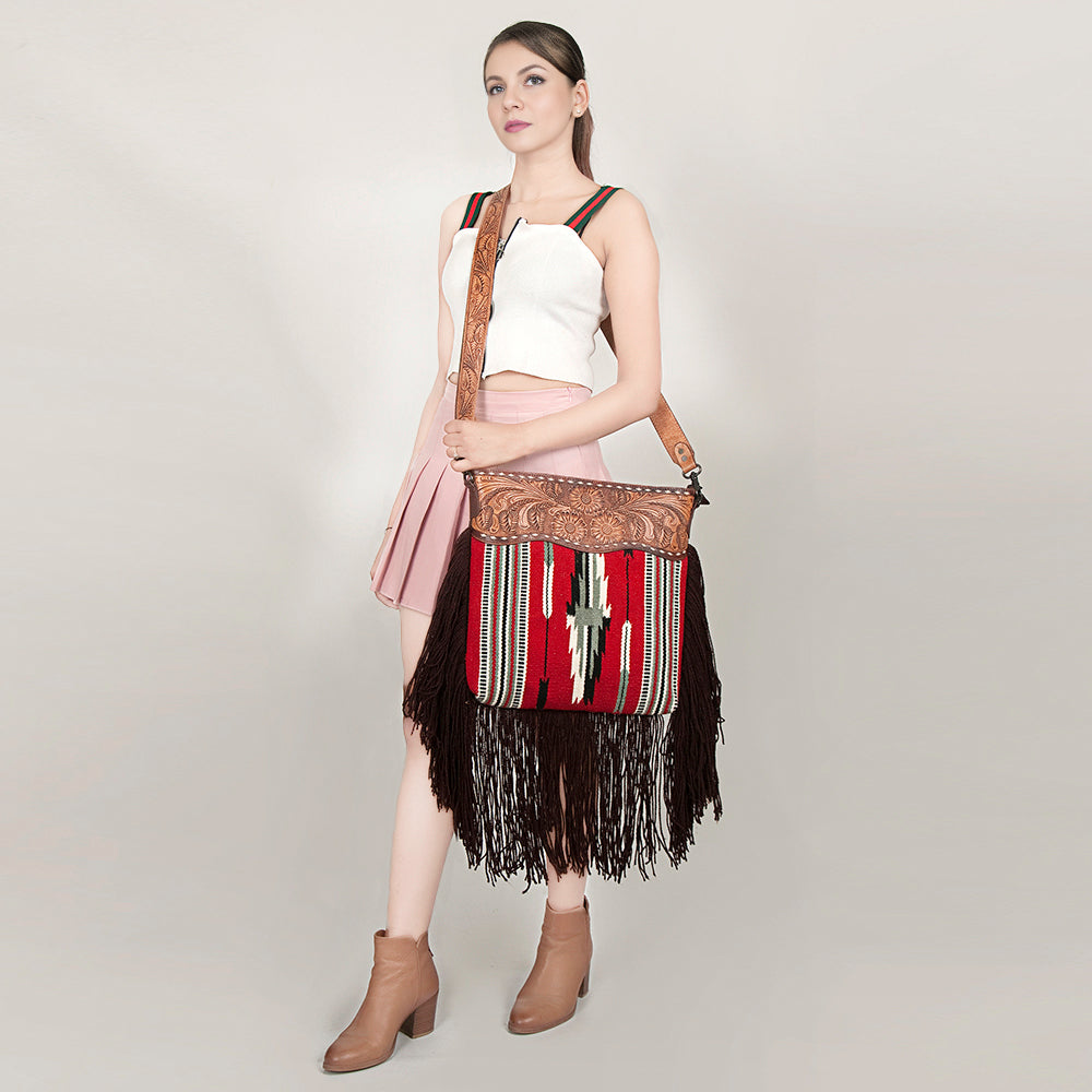 American Darling Hand-Tooled Saddle Blanket Leather Crossbody Bag