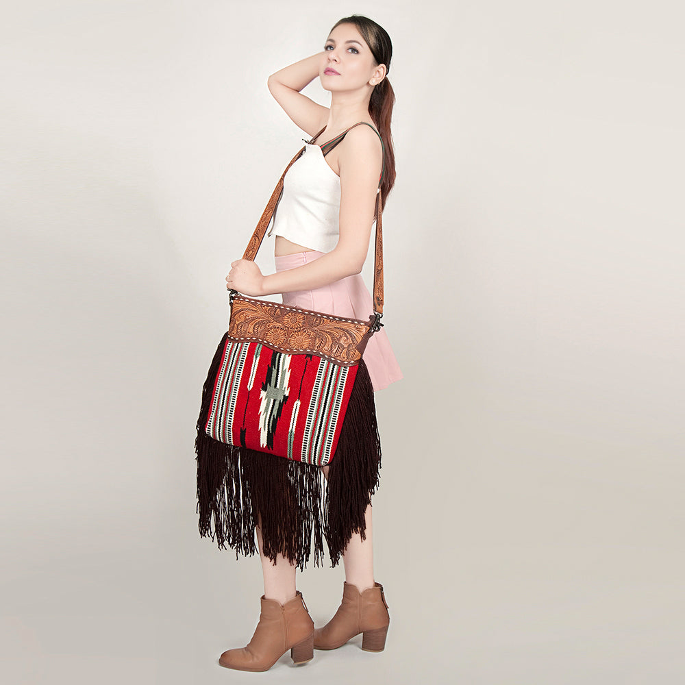American Darling Hand-Tooled Saddle Blanket Leather Crossbody Bag