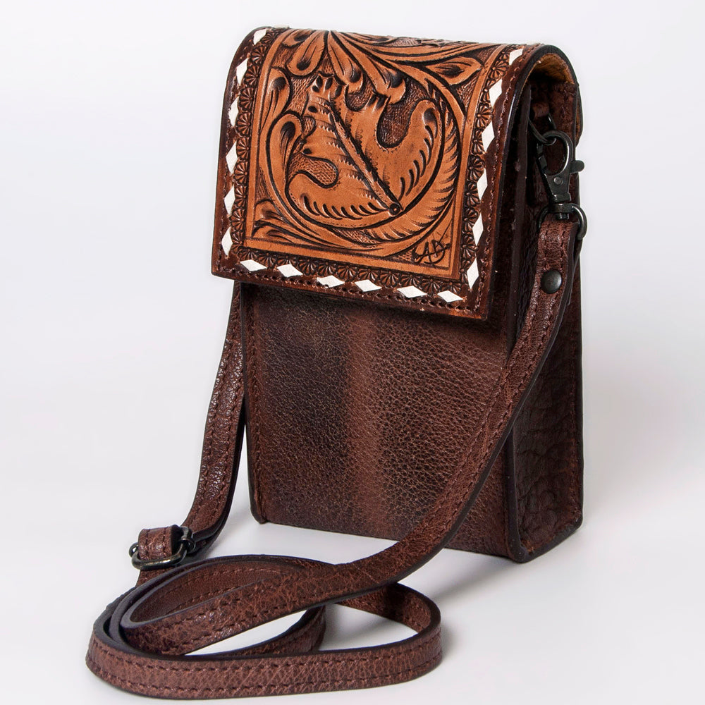 American Darling Cell Phone Holder Hand Tooled Hair-on Genuine Leather