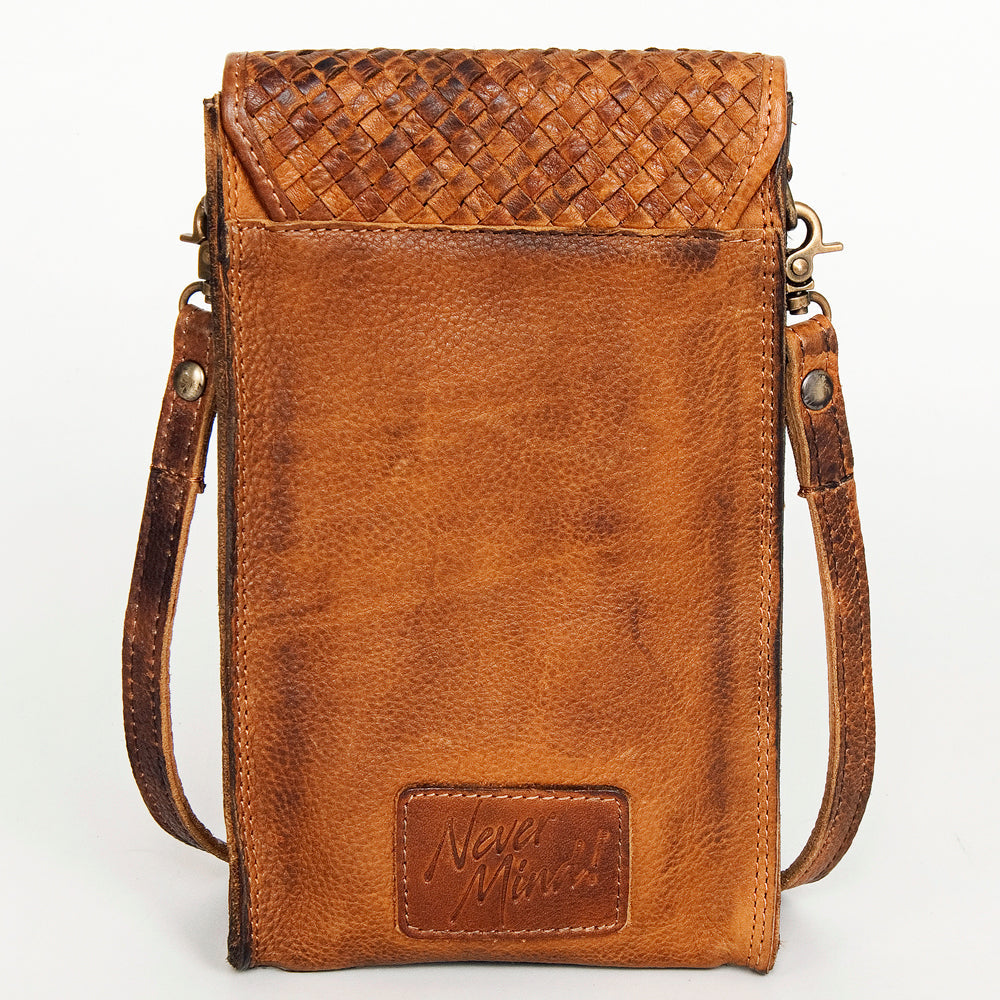 Never Mind Cell Phone Holder Vintage Handmade Genuine Cowhide Leather