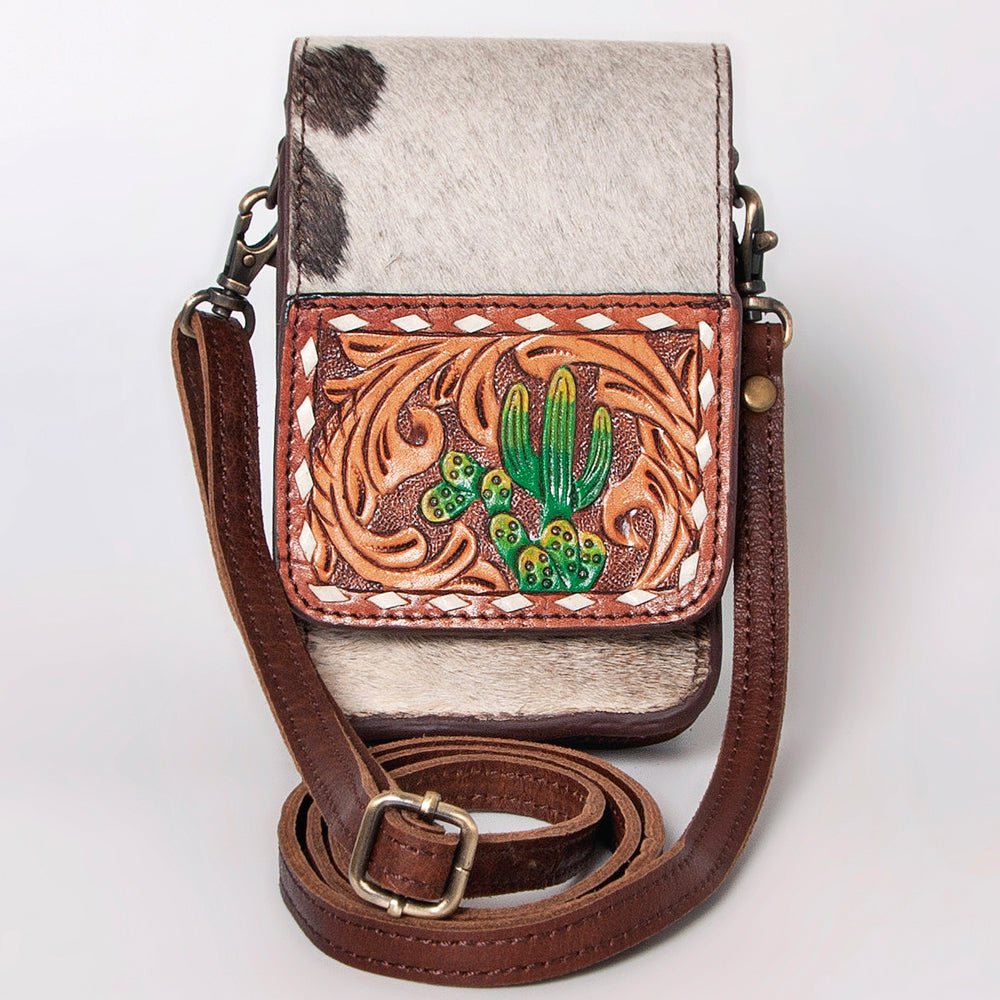 American Darling Cell Phone Holder Hand Tooled Hair-On Genuine Leather