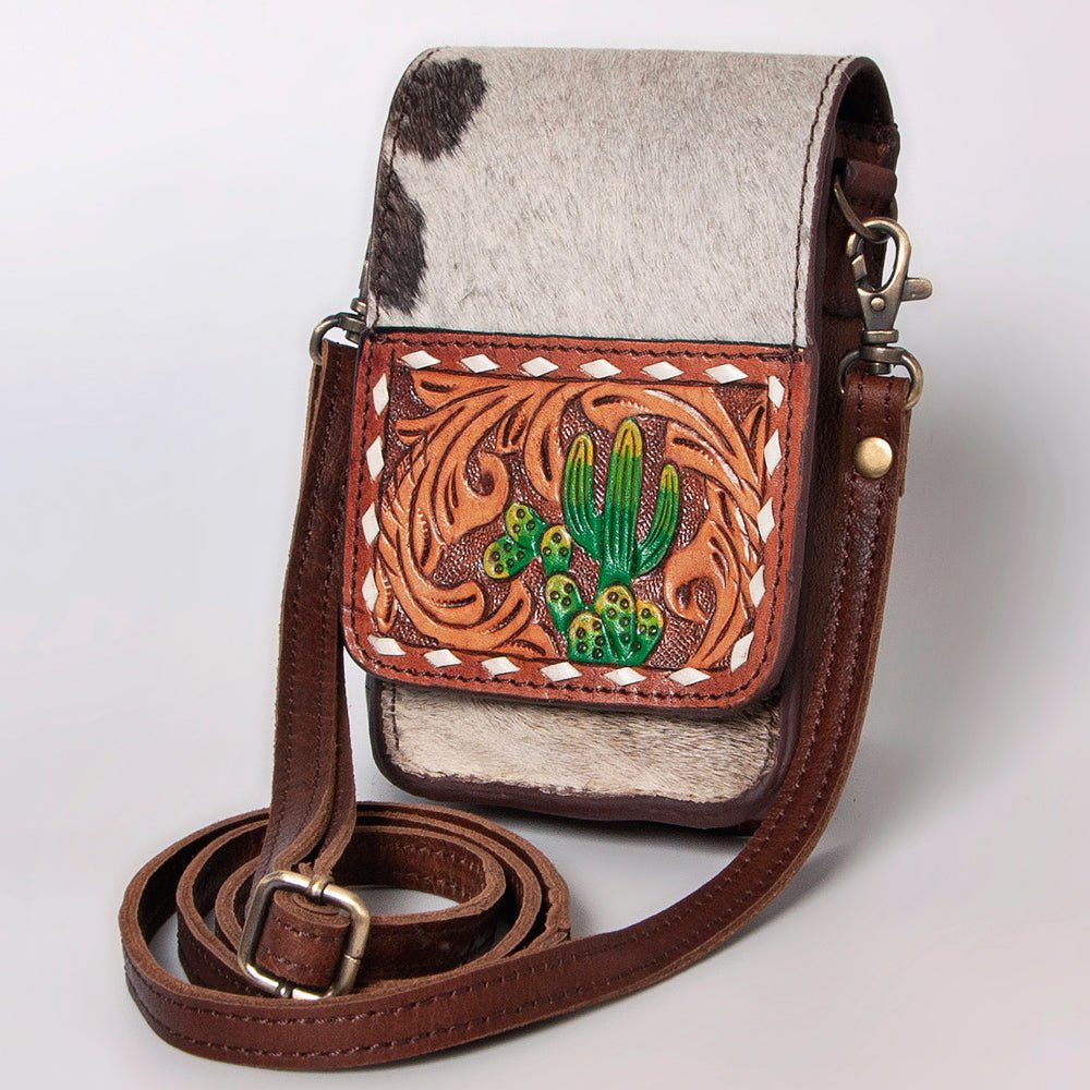 American Darling Cell Phone Holder Hand Tooled Hair-On Genuine Leather