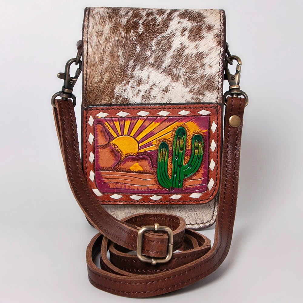 American Darling Cell Phone Holder Hand Tooled Hair-On Genuine Leather
