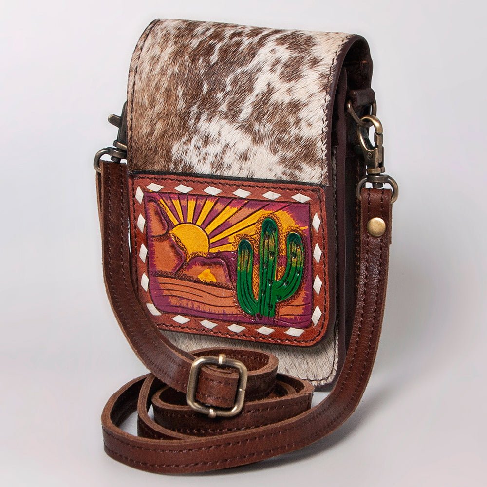 American Darling Cell Phone Holder Hand Tooled Hair-On Genuine Leather
