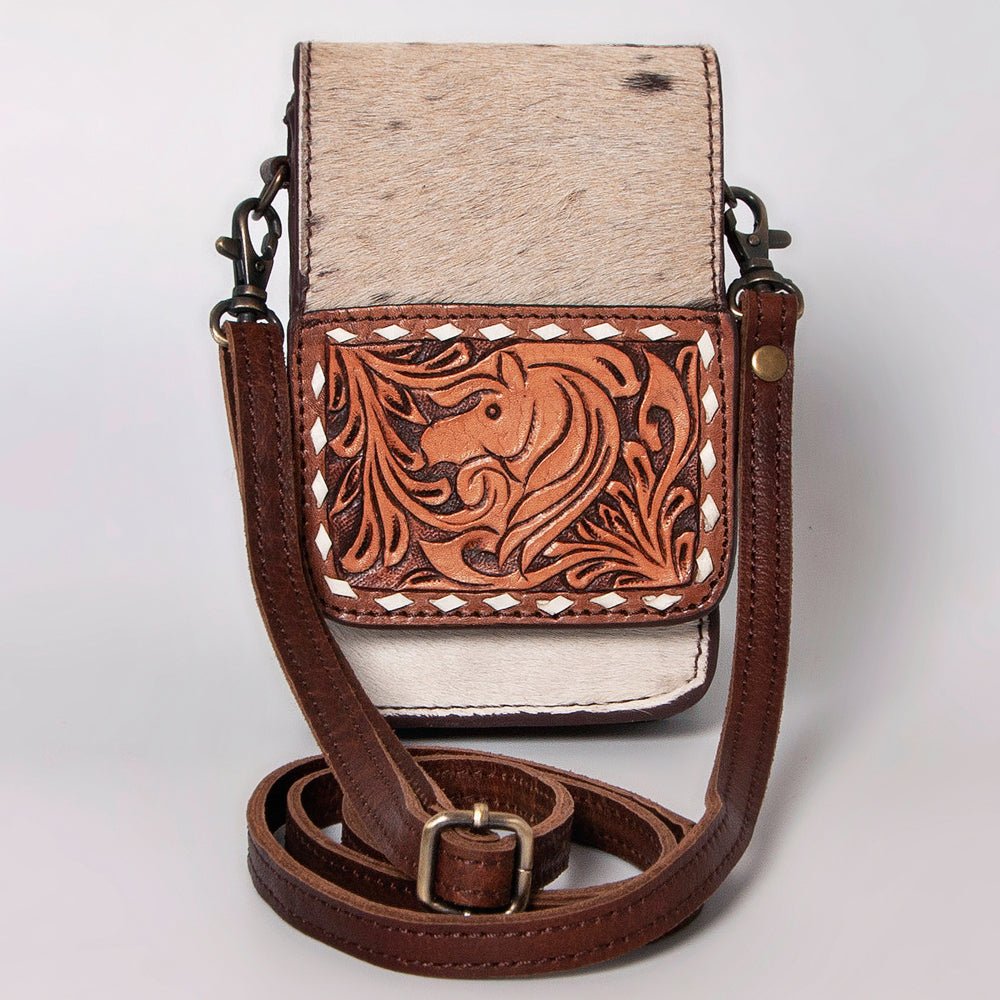 American Darling Cell Phone Holder Hand Tooled Hair-On Genuine Leather