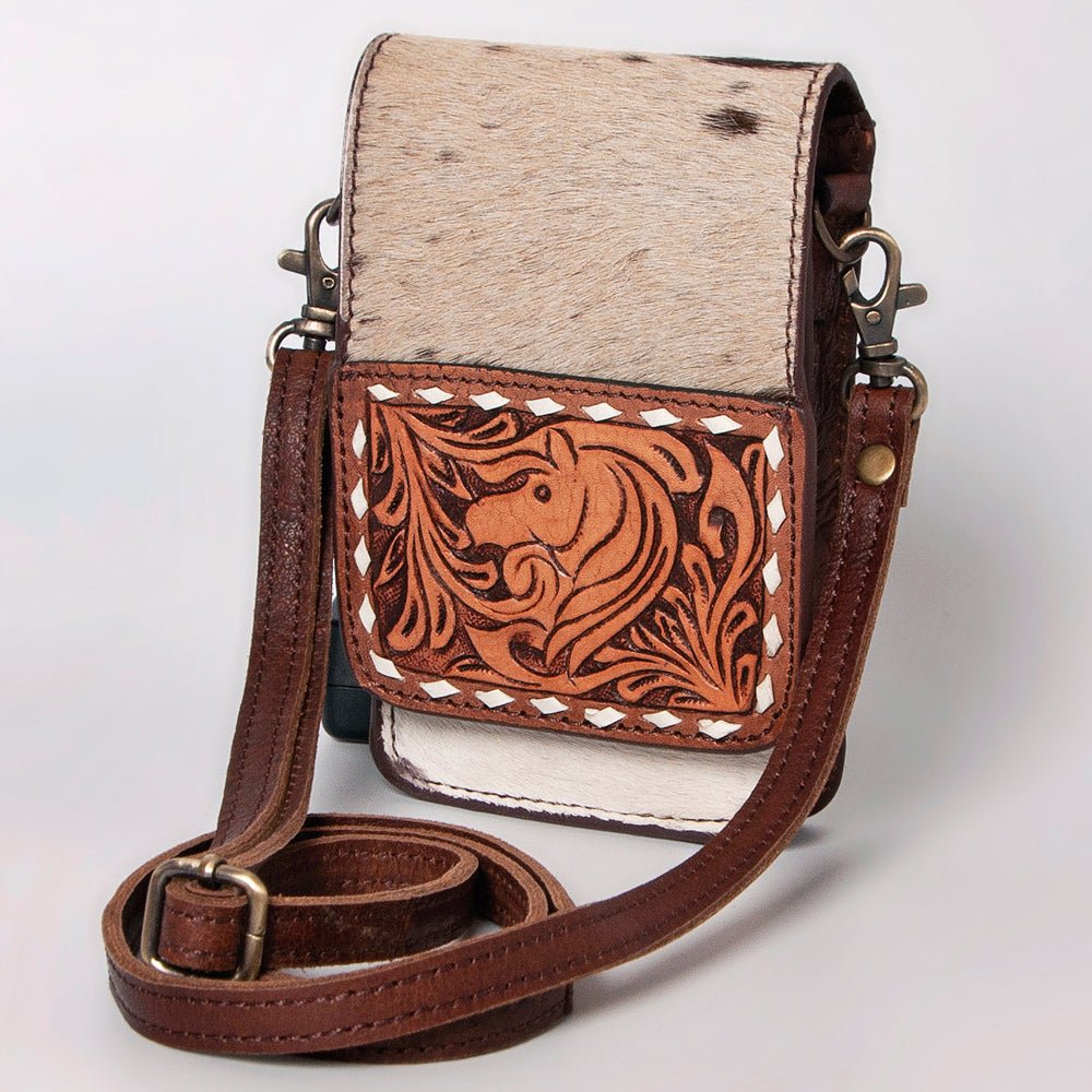 American Darling Cell Phone Holder Hand Tooled Hair-On Genuine Leather