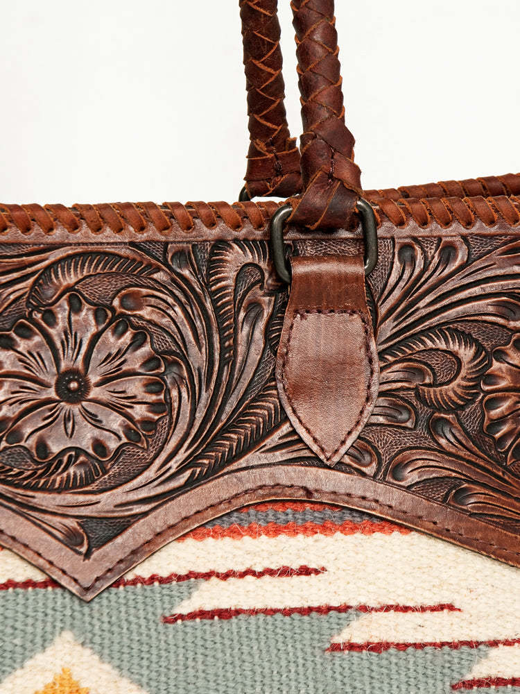 American Darling Hand-Tooled Saddle Blanket Leather Tote