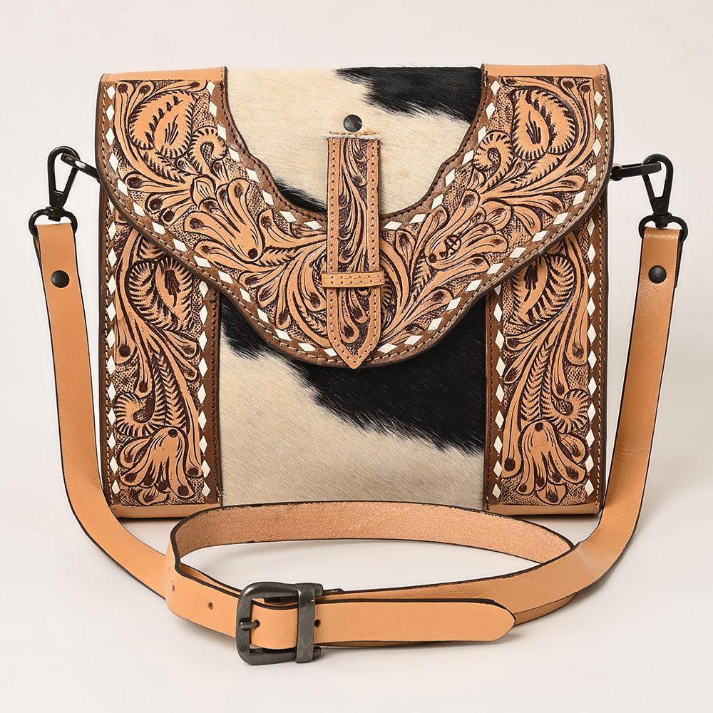 American Darling Hand-Tooled Hair-On Genuine Leather Crossbody Bag