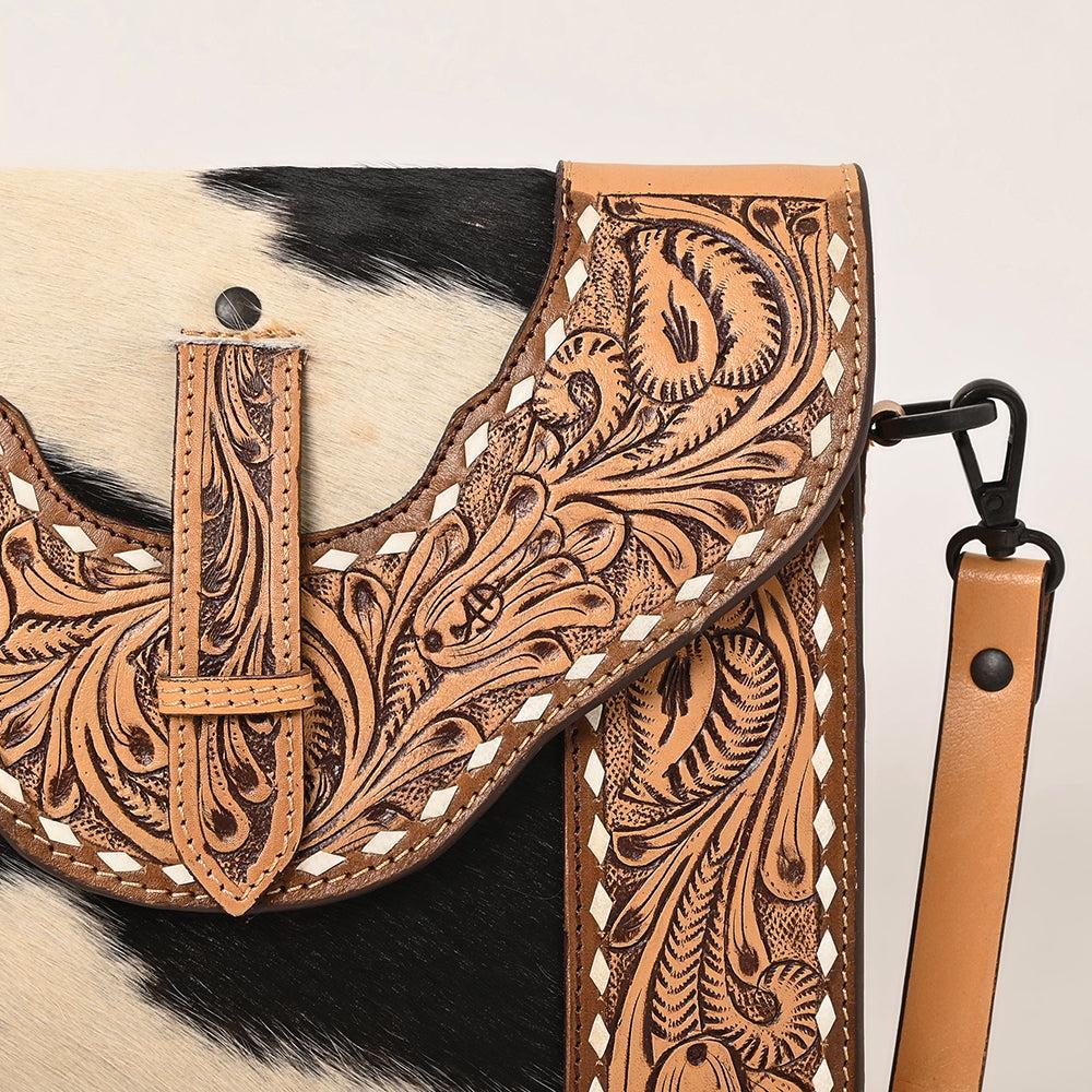 American Darling Hand-Tooled Hair-On Genuine Leather Crossbody Bag
