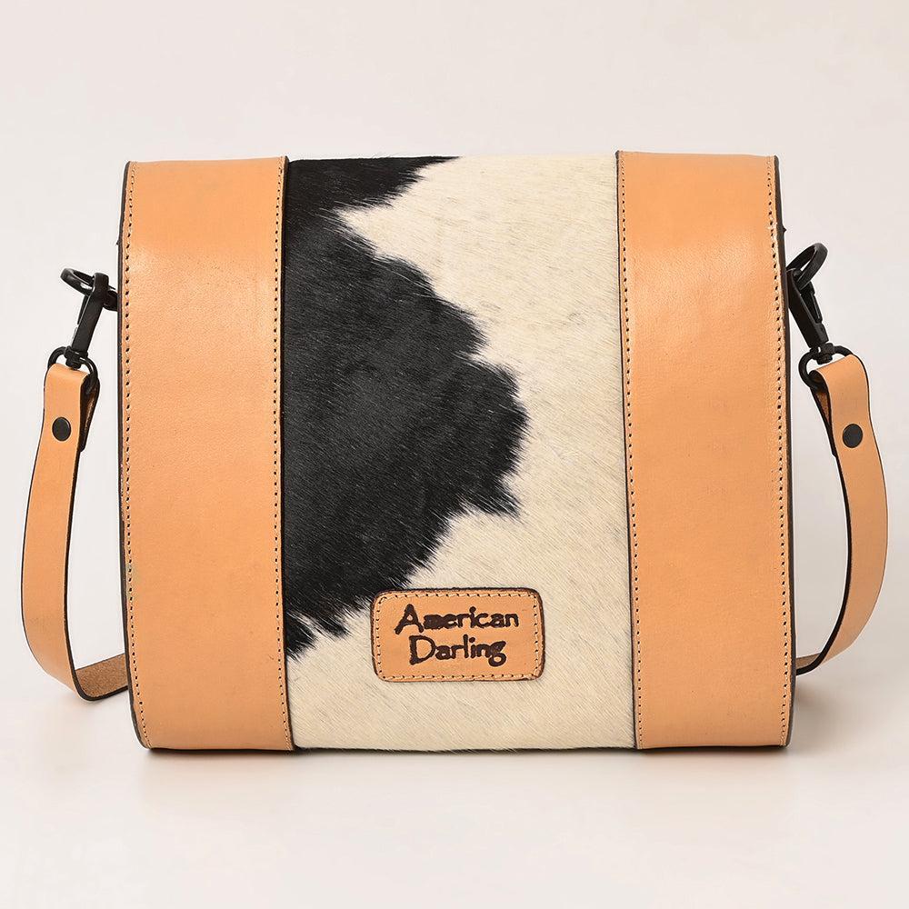 American Darling Hand-Tooled Hair-On Genuine Leather Crossbody Bag