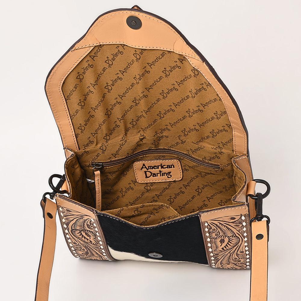American Darling Hand-Tooled Hair-On Genuine Leather Crossbody Bag