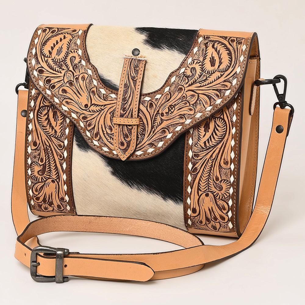 American Darling Hand-Tooled Hair-On Genuine Leather Crossbody Bag