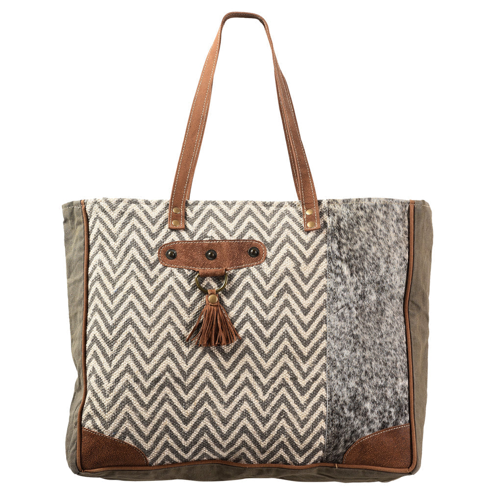 OHLAY Upcycled Wool Canvas Genuine Leather Tote