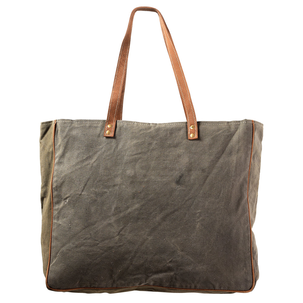 OHLAY Upcycled Wool Canvas Genuine Leather Tote