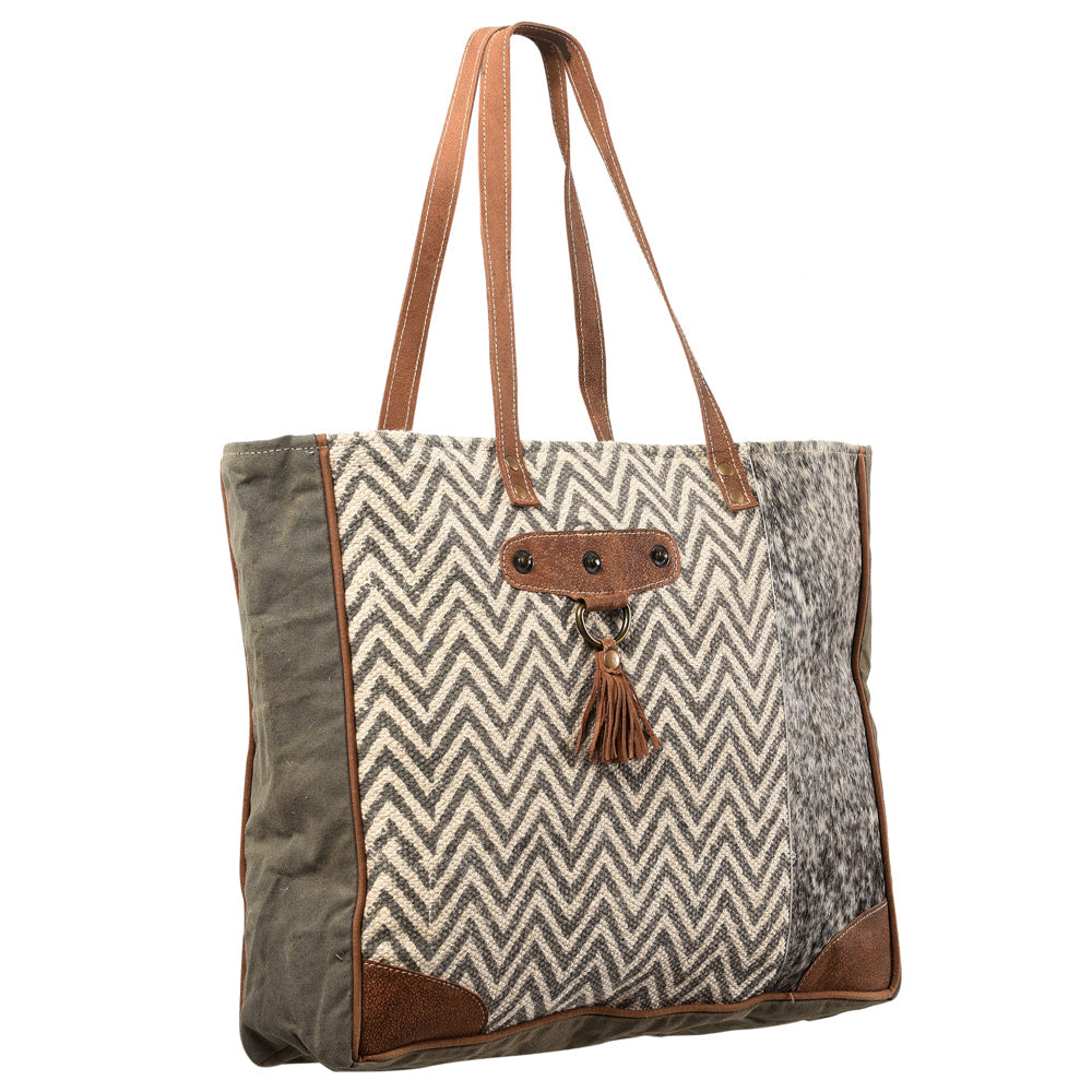 OHLAY Upcycled Wool Canvas Genuine Leather Tote
