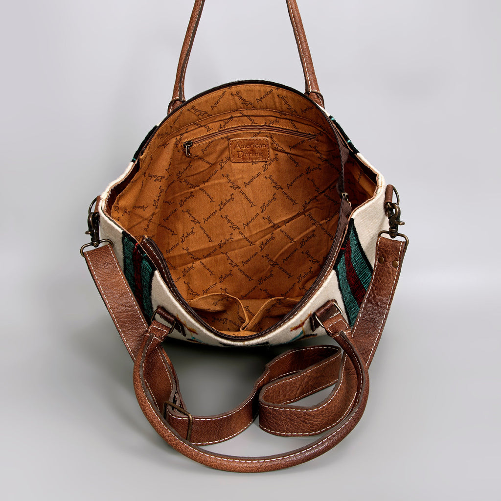 American Darling Handwoven Saddle Blanket Tote Bag – Western Tote with Genuine Leather Handles &  Artisan Crafted Large Bag