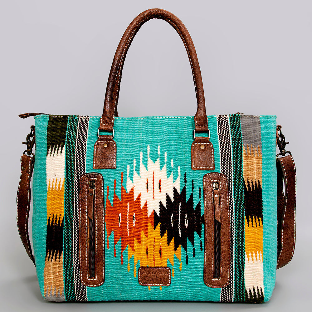 American Darling Handwoven Saddle Blanket Tote Bag – Western Tote with Genuine Leather Handles &  Artisan Crafted Large Bag