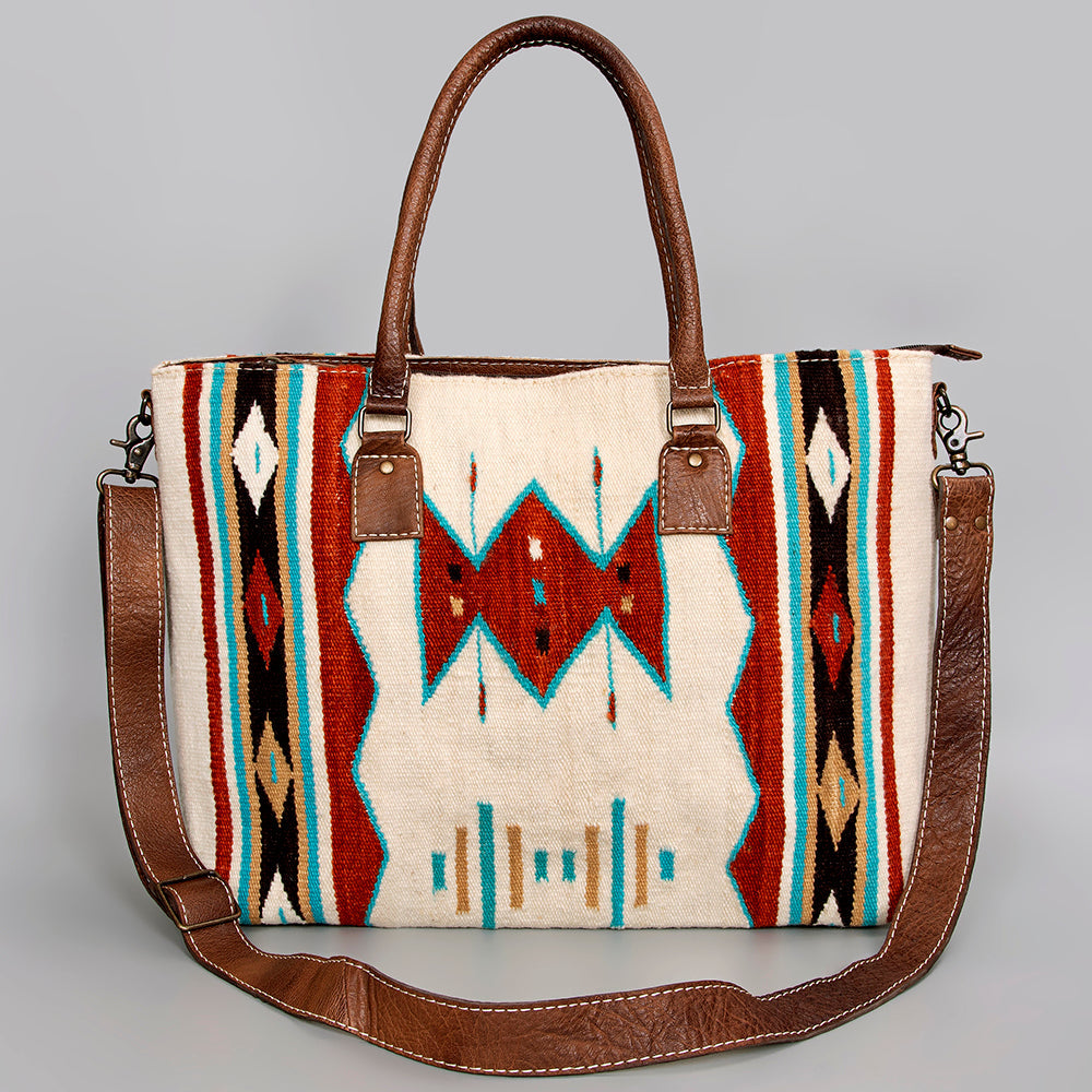 American Darling Handwoven Saddle Blanket Tote Bag – Western Tote with Genuine Leather Handles &  Artisan Crafted Large Bag