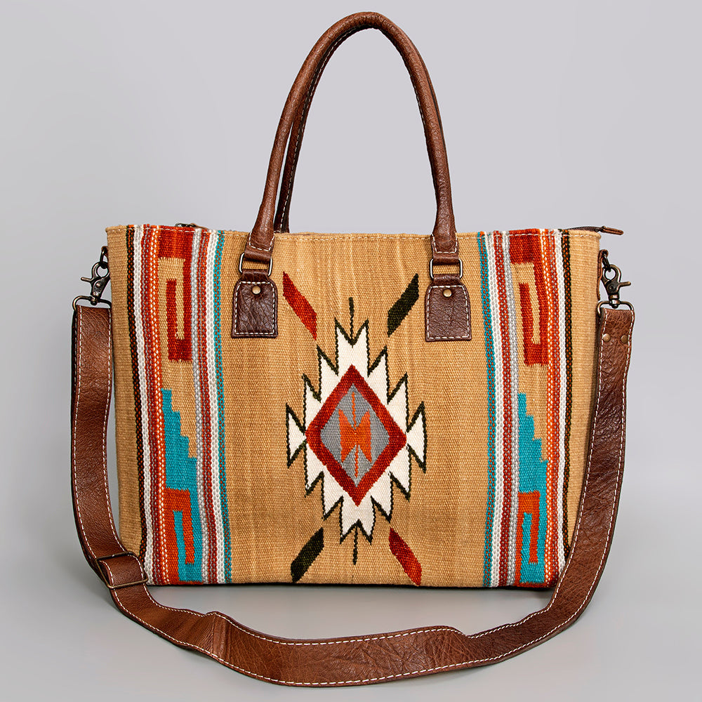 American Darling Handwoven Saddle Blanket Tote Bag – Western Tote with Genuine Leather Handles &  Artisan Crafted Large Bag