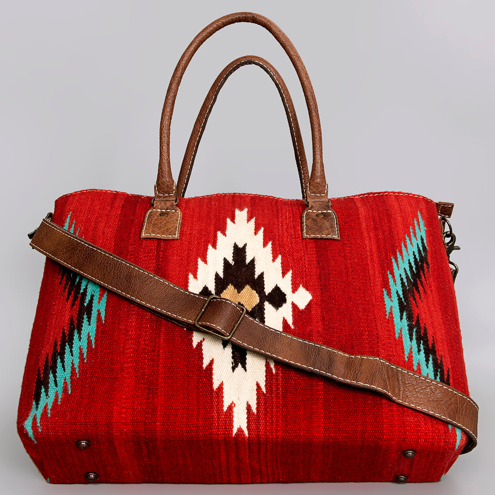 American Darling Handwoven Saddle Blanket Tote Bag – Western Tote with Genuine Leather Handles &  Artisan Crafted Large Bag