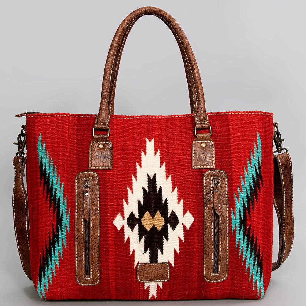 American Darling Handwoven Saddle Blanket Tote Bag – Western Tote with Genuine Leather Handles &  Artisan Crafted Large Bag