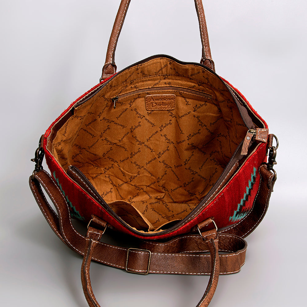 American Darling Handwoven Saddle Blanket Tote Bag – Western Tote with Genuine Leather Handles &  Artisan Crafted Large Bag