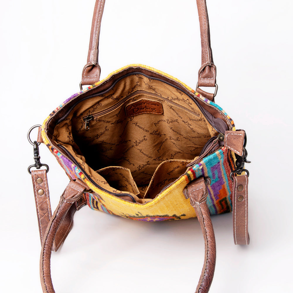 American Darling Saddle Blanket Tote Bag – Handwoven Wool Western Tote with Genuine Leather Handles & Spacious Interior