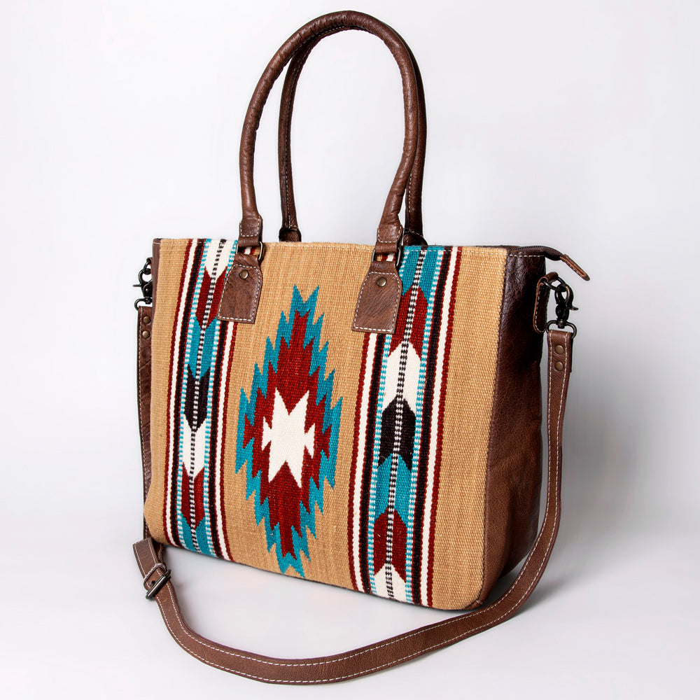 American Darling Handwoven Saddle Blanket Tote for Women – Western Genuine Leather Purse, Spacious Travel Handbag
