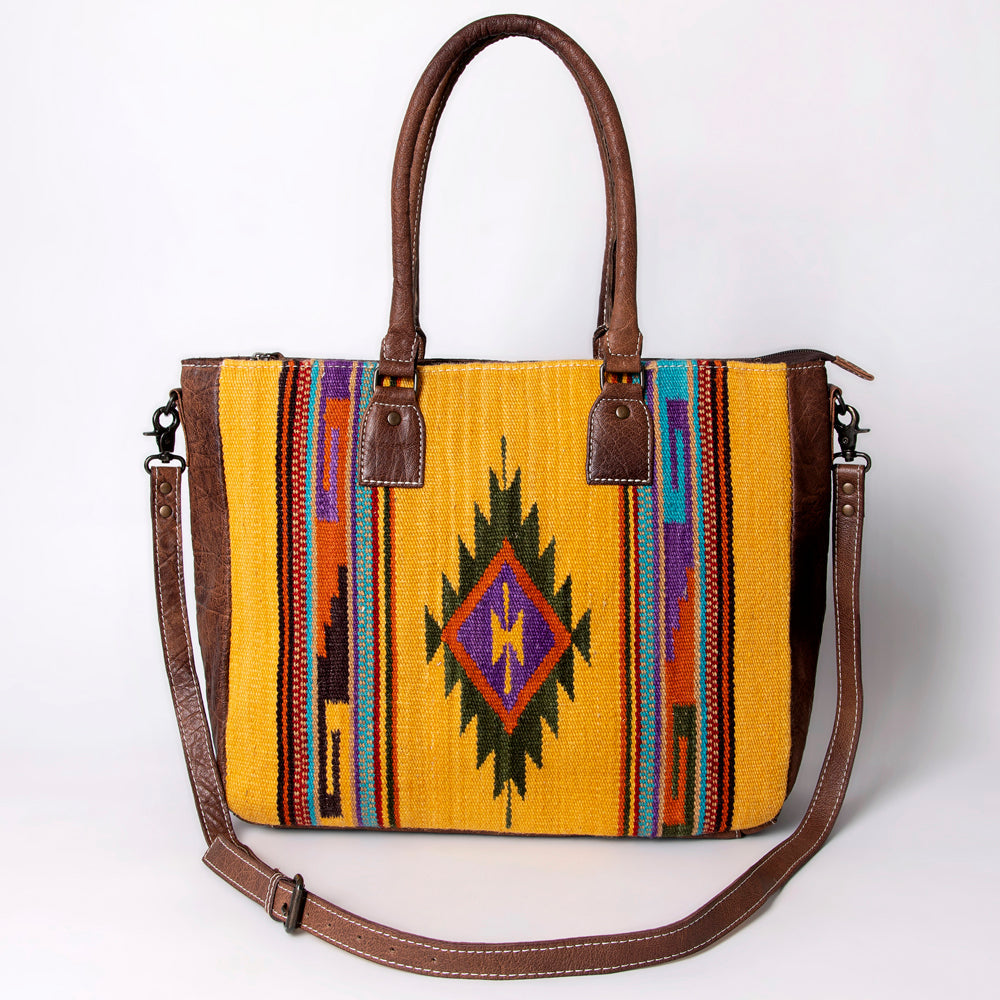 American Darling Handwoven Saddle Blanket Tote for Women – Western Genuine Leather Purse, Spacious Travel Handbag