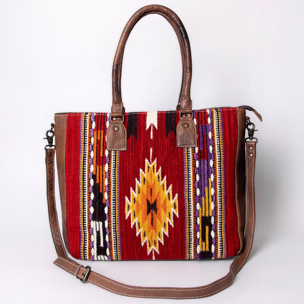 American Darling Handwoven Saddle Blanket Tote for Women – Western Genuine Leather Purse, Spacious Travel Handbag