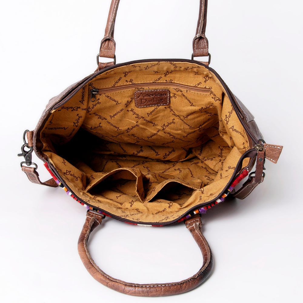 American Darling Handwoven Saddle Blanket Tote for Women – Western Genuine Leather Purse, Spacious Travel Handbag