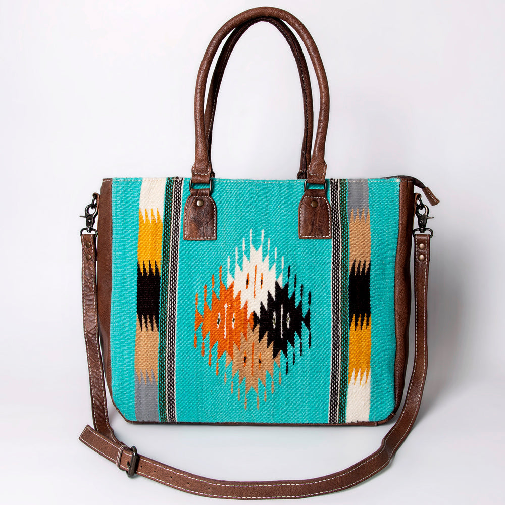 American Darling Handwoven Saddle Blanket Tote for Women – Western Genuine Leather Purse, Spacious Travel Handbag