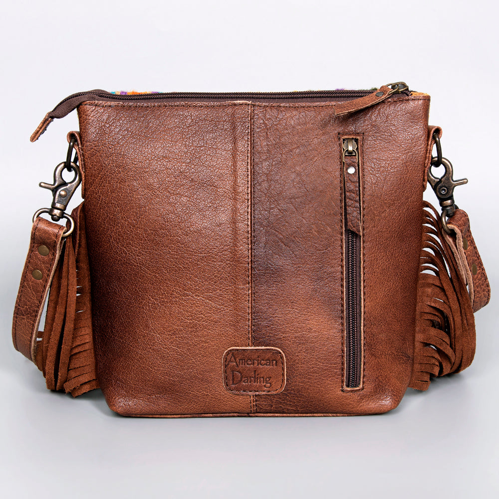 American Darling Western Crossbody Bag – Handwoven Saddle Blanket with Genuine Leather and Fringes, Compact Everyday Purse