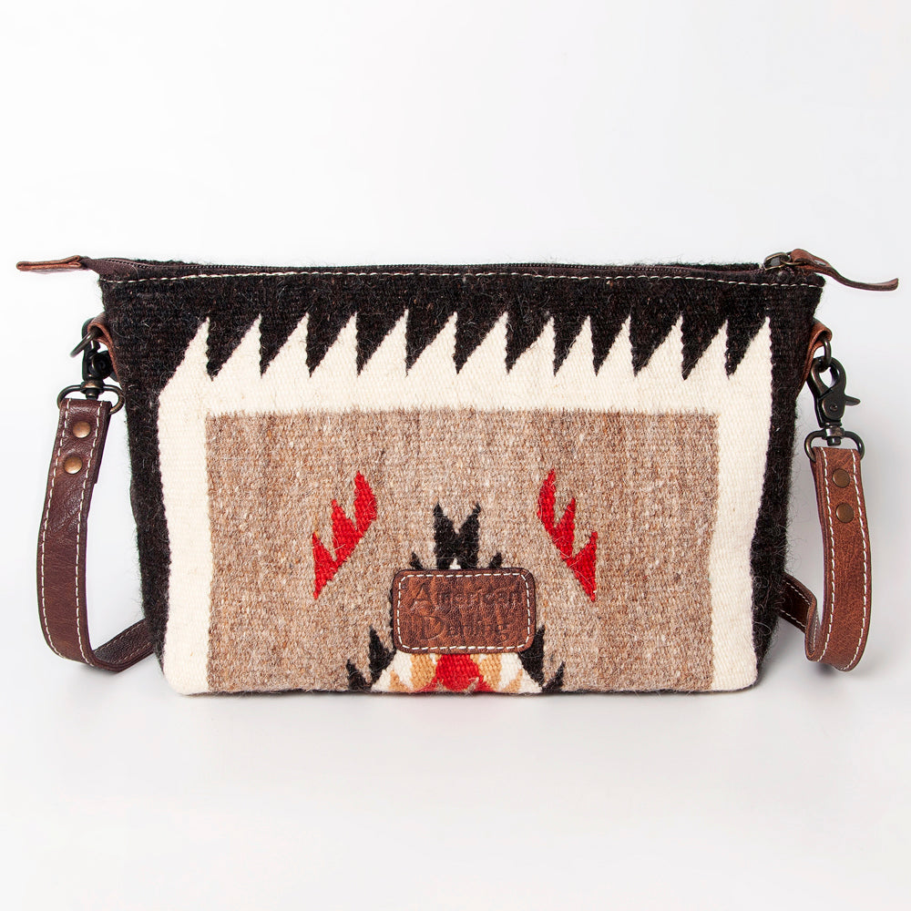 American Darling Western Crossbody Bag – Handwoven Saddle Blanket with Genuine Leather Trim, Compact Everyday Purse