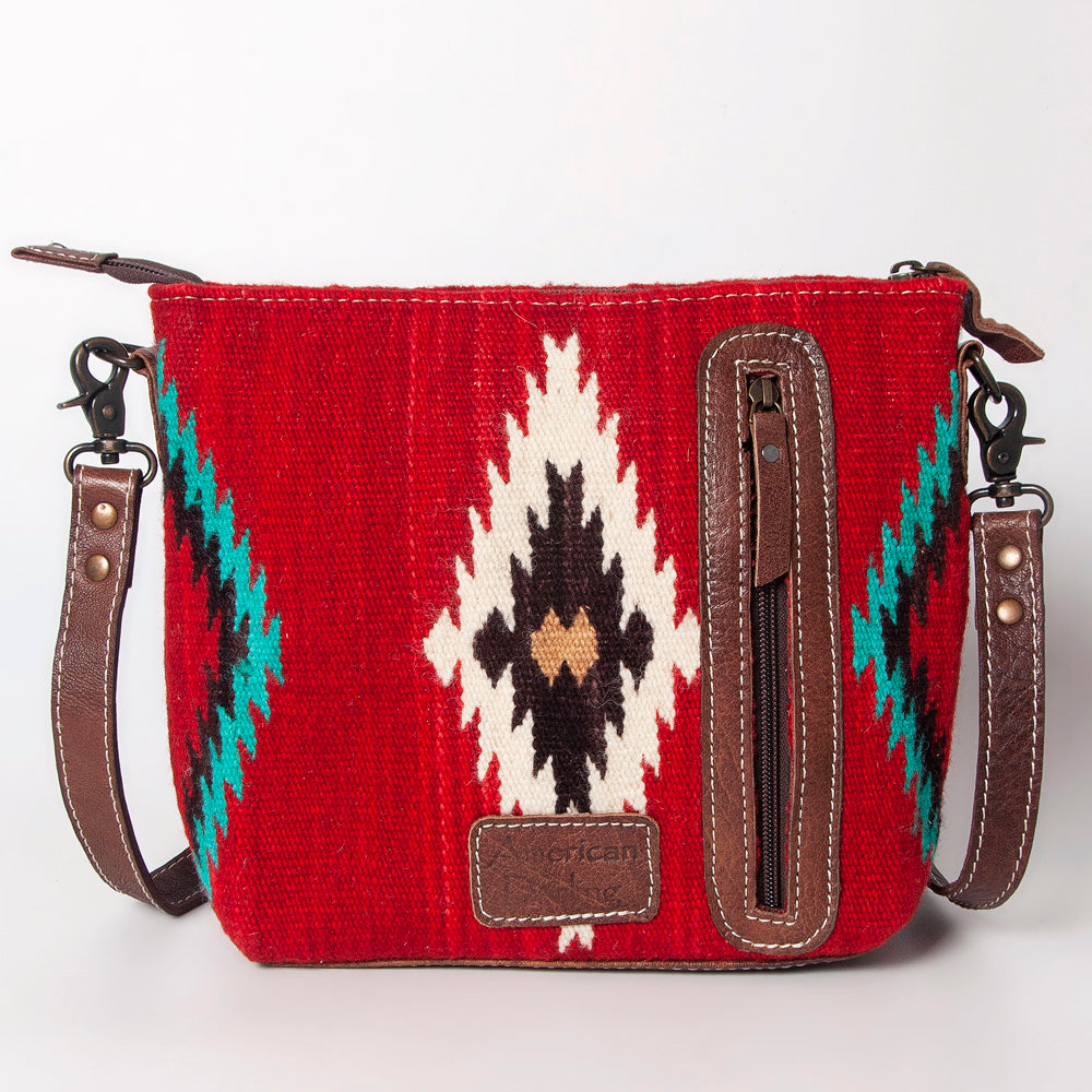 American Darling Western Crossbody Bag – Handwoven Saddle Blanket with Genuine Leather Trim, Lightweight Everyday Purse