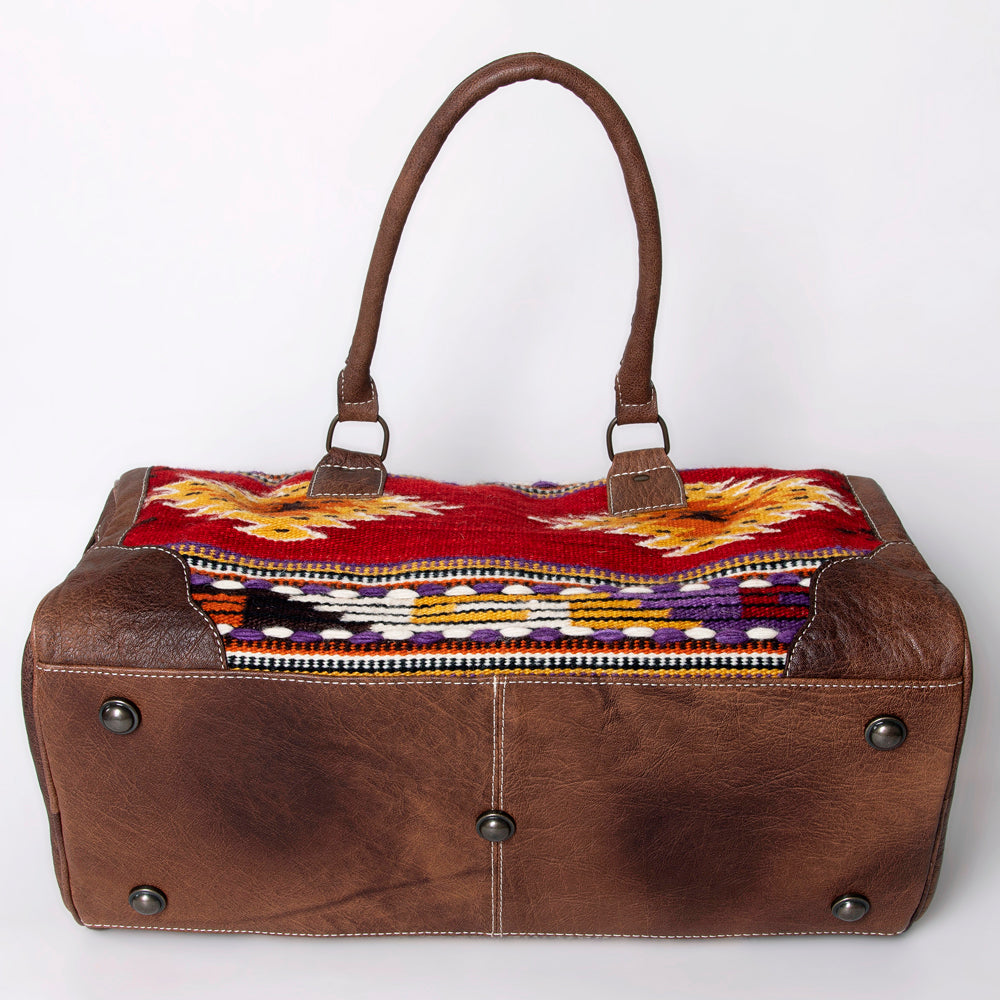 American Darling Western Duffle Bag – Handwoven Saddle Blanket with Genuine Leather Trim, Spacious Travel and Weekend Tote