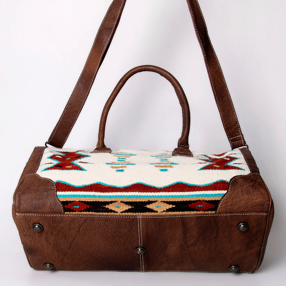 American Darling Western Duffle Bag – Handwoven Saddle Blanket with Genuine Leather Trim, Spacious Travel and Weekend Tote