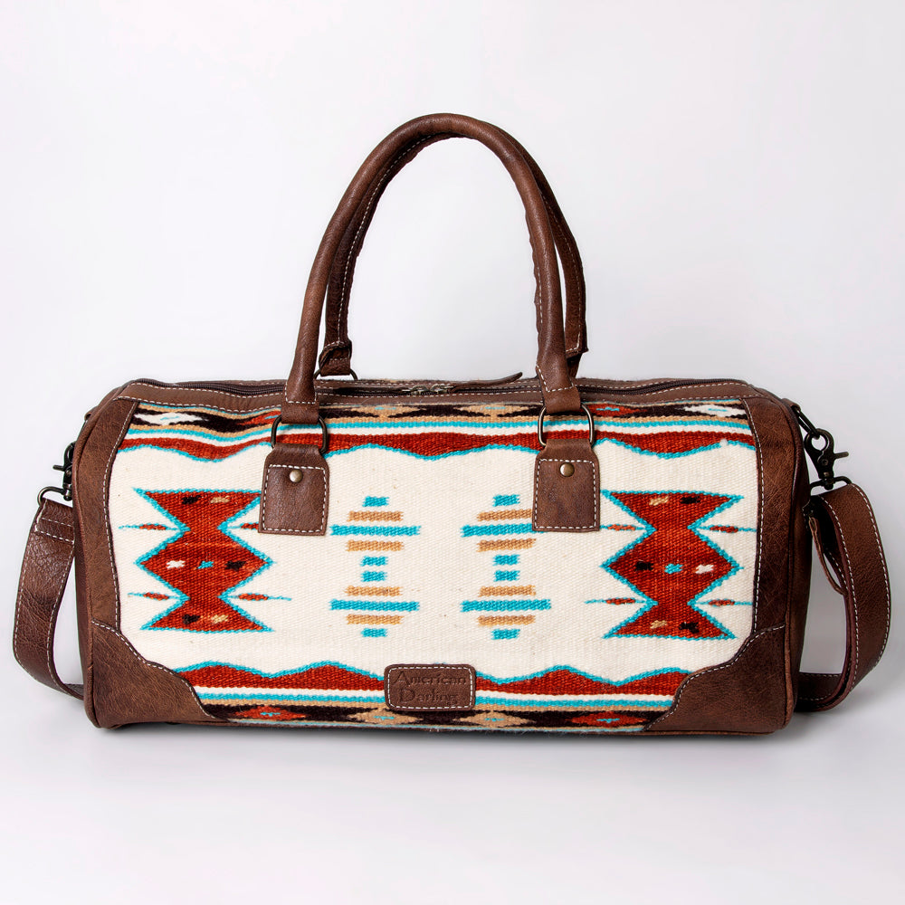 American Darling Western Duffle Bag – Handwoven Saddle Blanket with Genuine Leather Trim, Spacious Travel and Weekend Tote