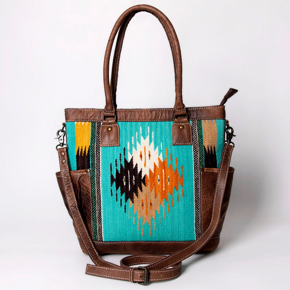 American Darling Western Tote Bag – Handwoven Saddle Blanket Genuine Leather Trim, Everyday Work or Travel Purse