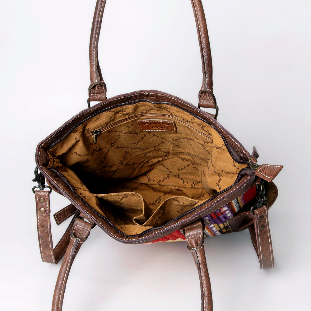 American Darling Western Tote Bag – Handwoven Saddle Blanket Genuine Leather Trim, Everyday Work or Travel Purse