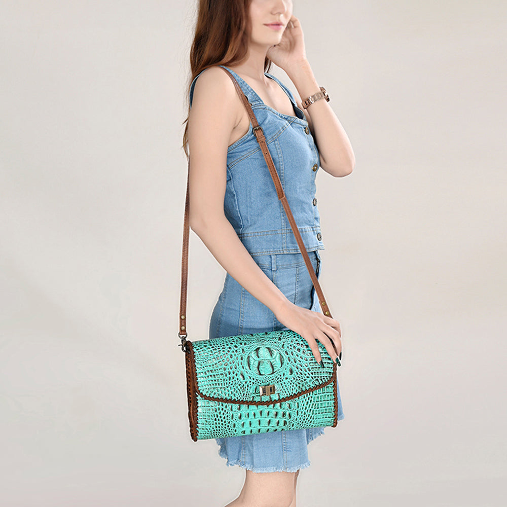 American Darling Women's Coin Purse Crocodile Embossed Genuine Leather Handbag and Ladies bag