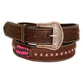 BAR H EQUINE Pink Rawhide Basket Hand Tooled Western Leather Men And Women Belt Brown