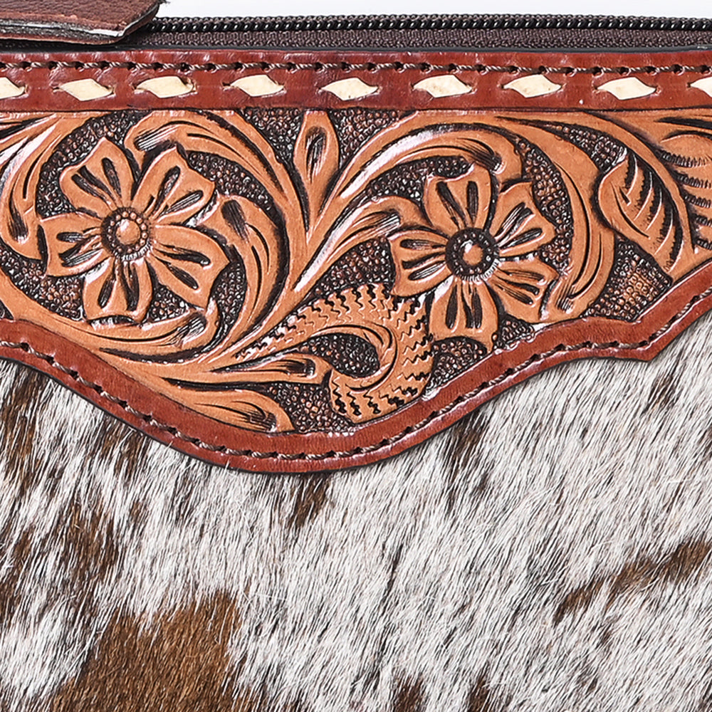 American Darling Hair-On Cowhide & Hand-Tooled Leather Small Crossbody Bag – Genuine Leather Western Purse with Adjustable Strap, Handmade in Texas