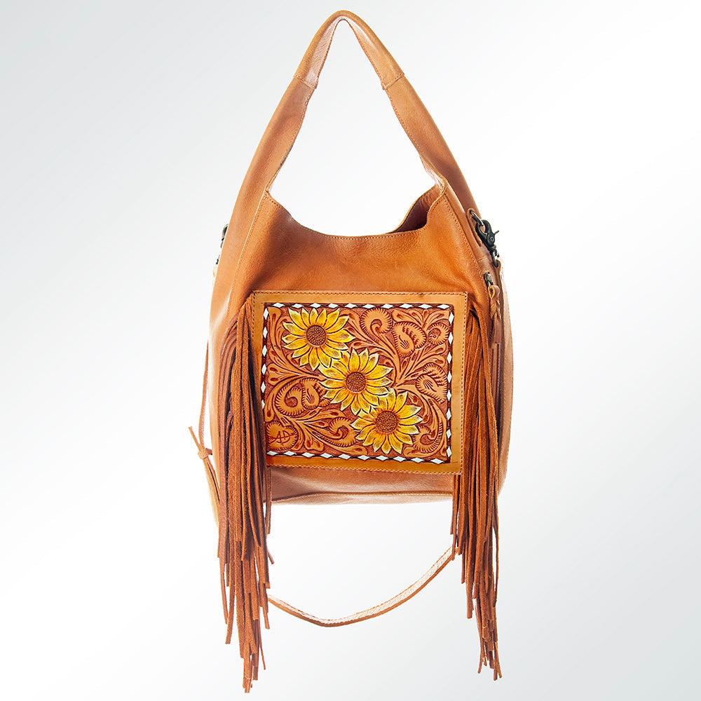 American Darling Hobo Bag Hand Tooled Floral Carved Genuine Leather Western Purse with Buck Stitched Trim & YKK Zipper