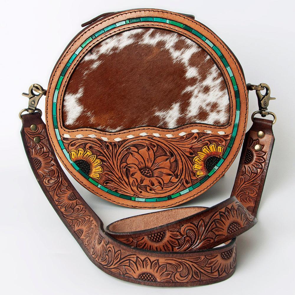 American Darling Hand-Tooled Hair-On Genuine Leather Canteen Bag