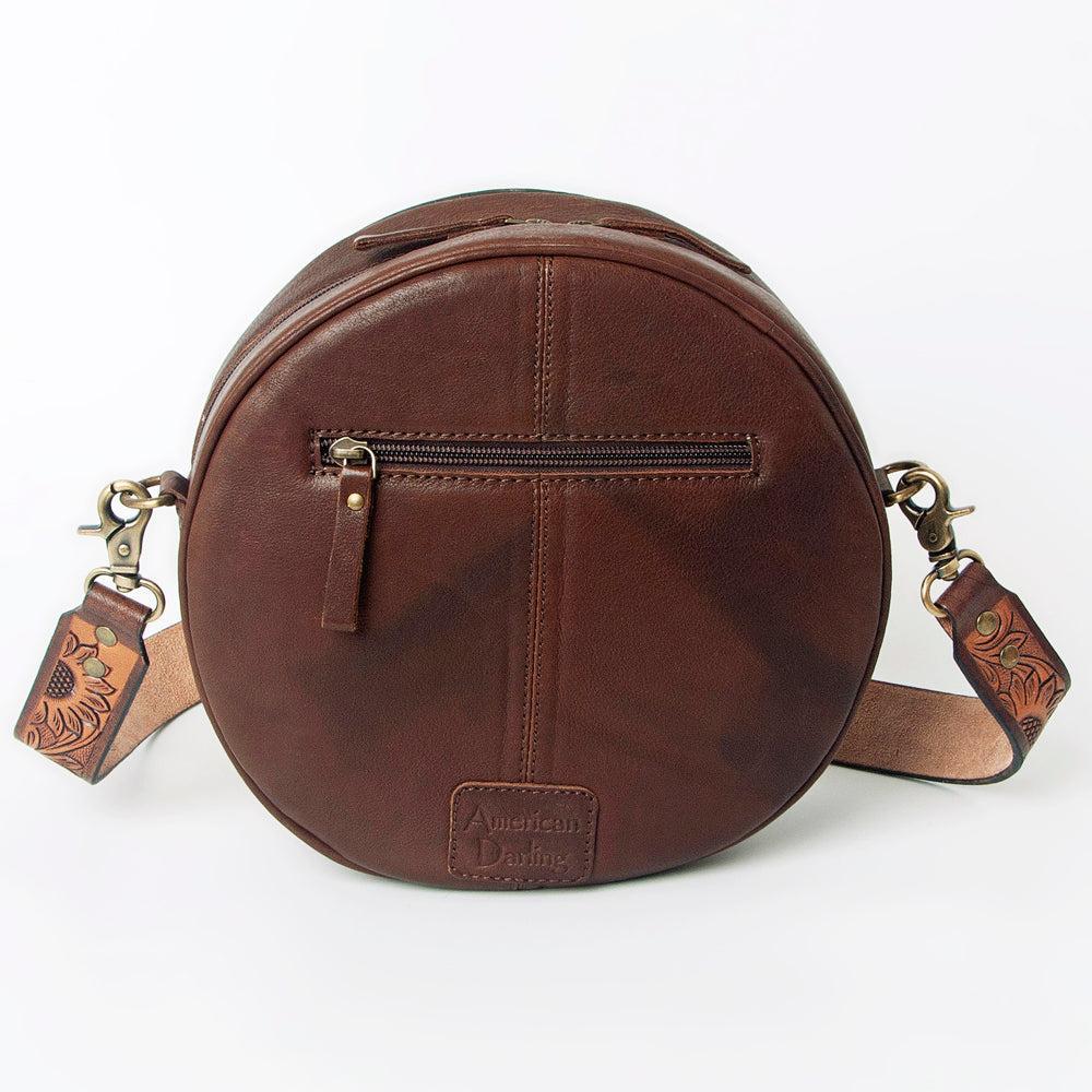 American Darling Hand-Tooled Hair-On Genuine Leather Canteen Bag