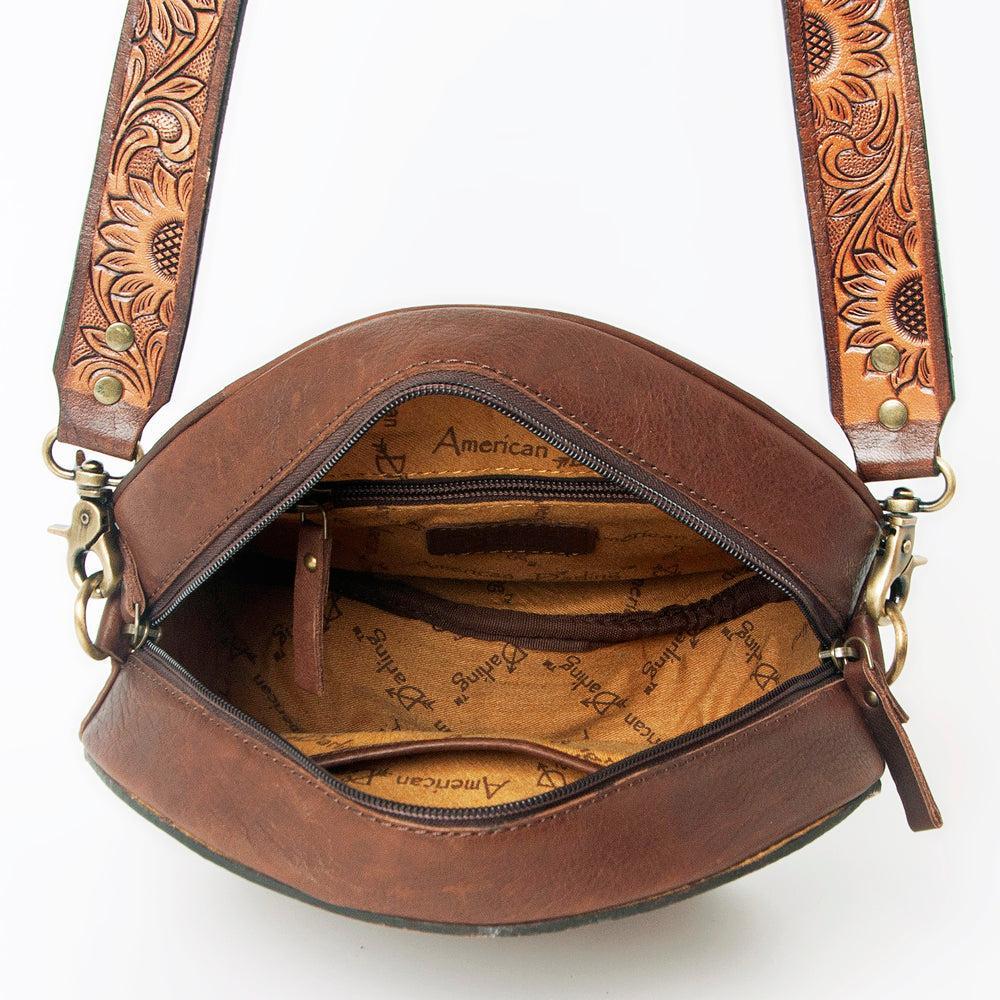 American Darling Hand-Tooled Hair-On Genuine Leather Canteen Bag