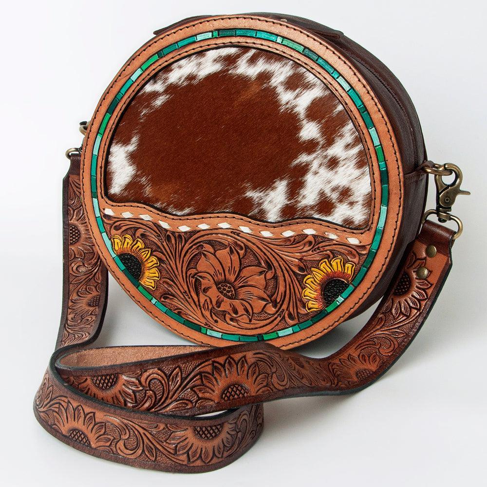American Darling Hand-Tooled Hair-On Genuine Leather Canteen Bag
